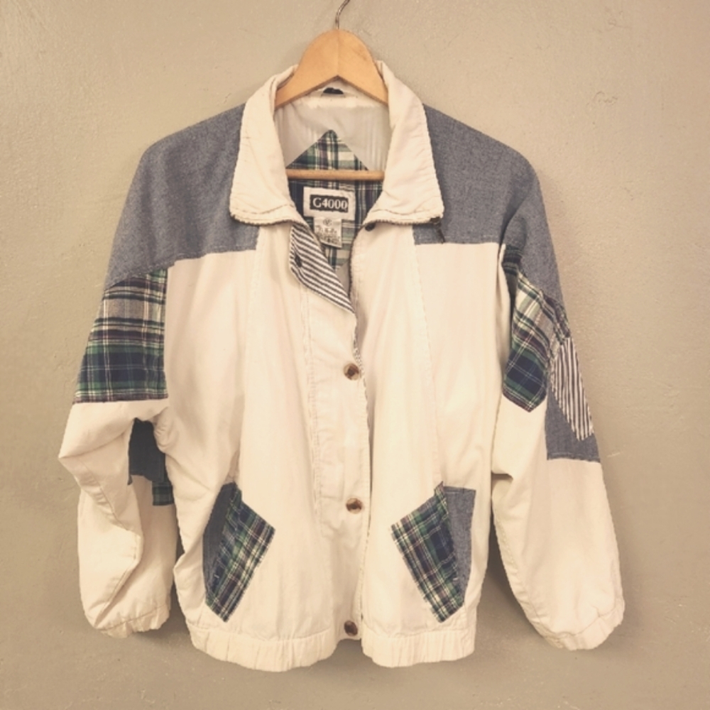 Vintage 80s Patchwork Plaid White Jacket - image 3